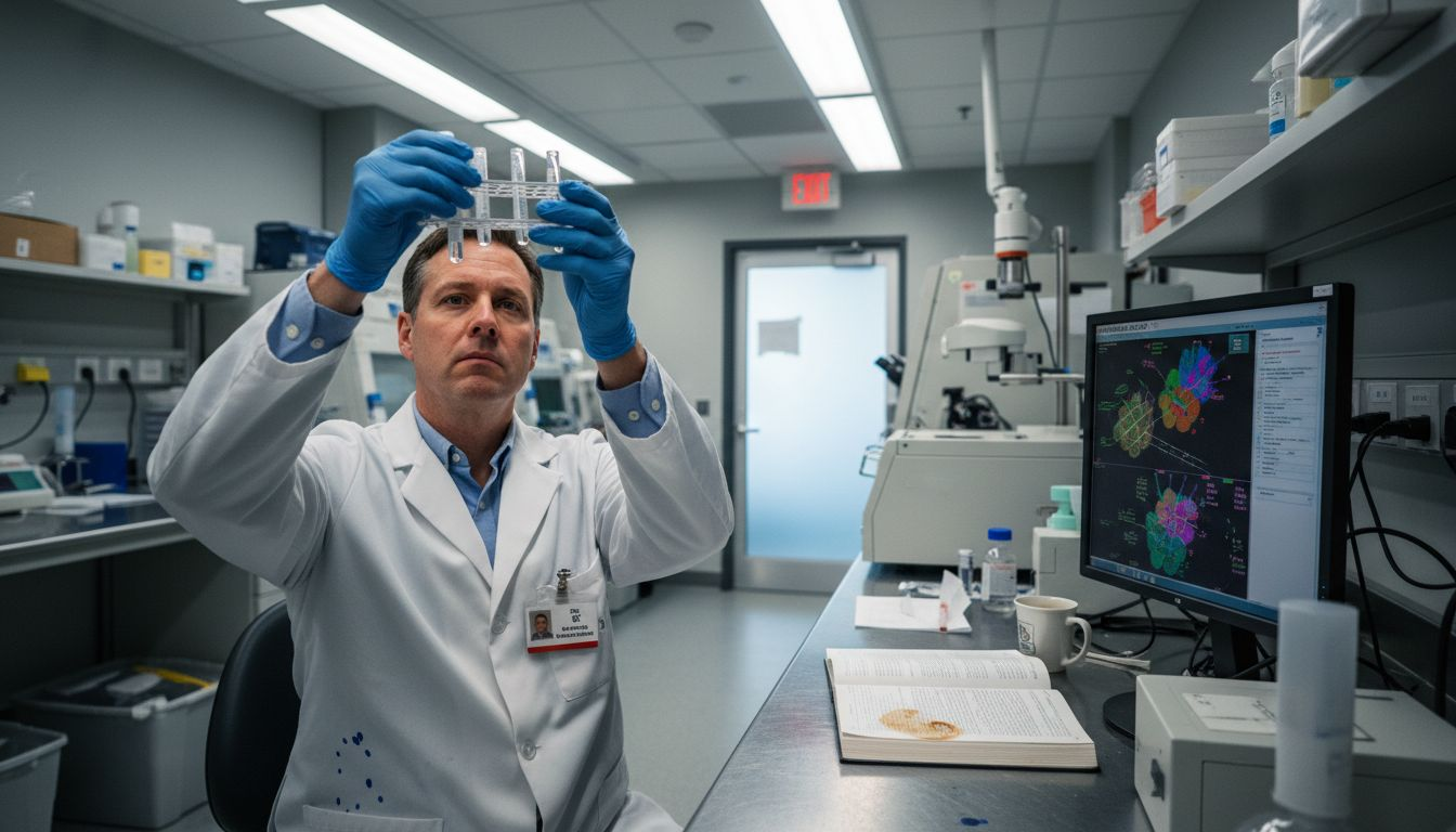 Lab tech checks AI follicle analysis in IVF lab
