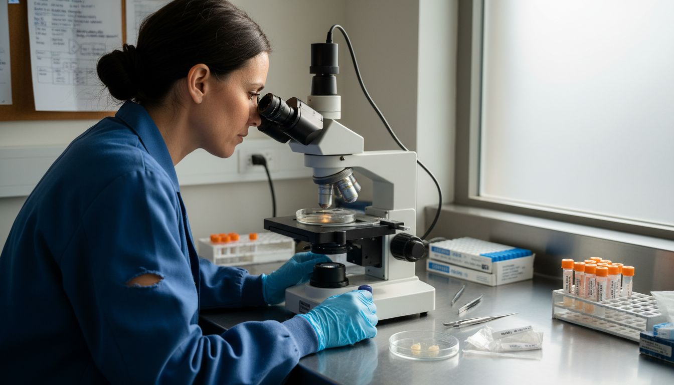 Embryologist monitoring embryos in IVF laboratory