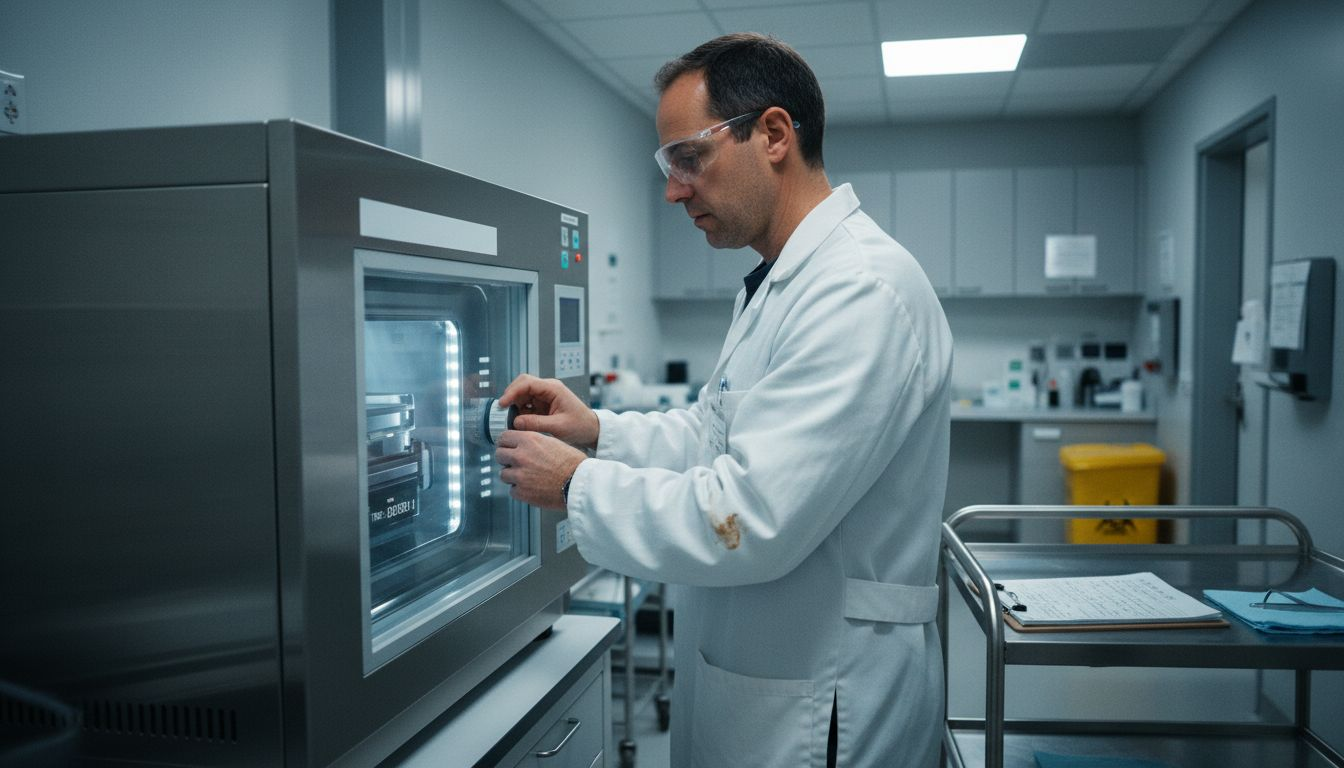 Technician adjusts time-lapse embryo monitoring device