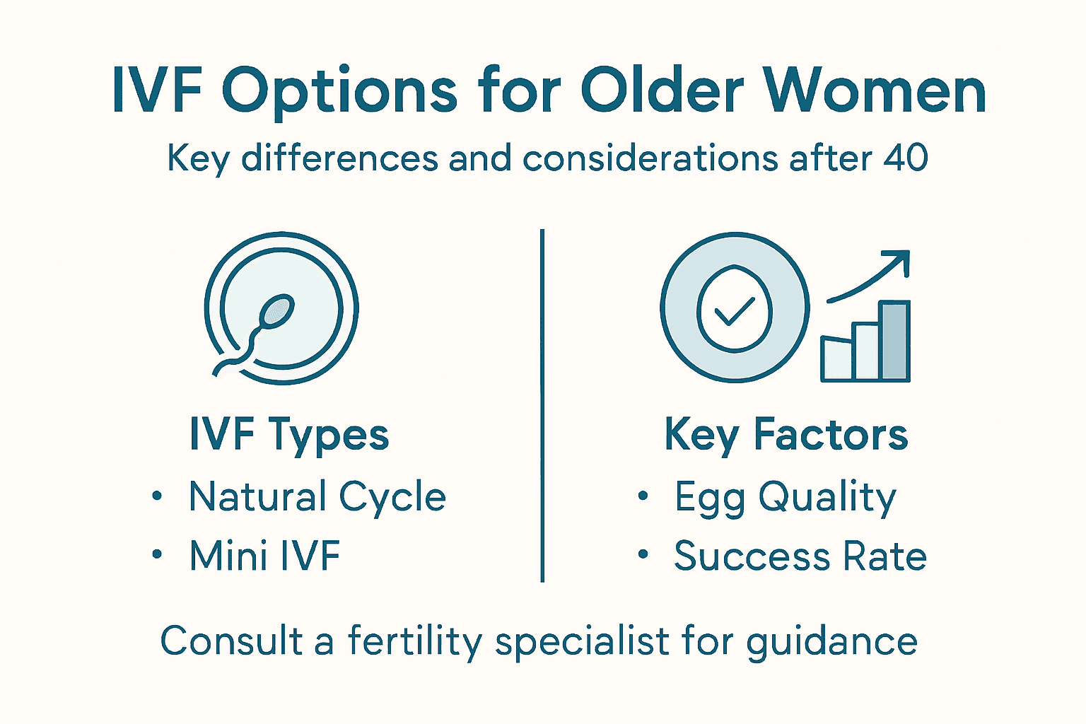 Infographic summarizing IVF options for older women