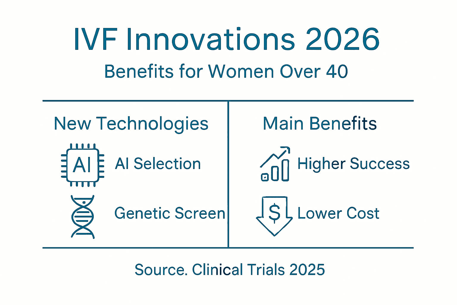Infographic showing 2026 IVF innovations and benefits