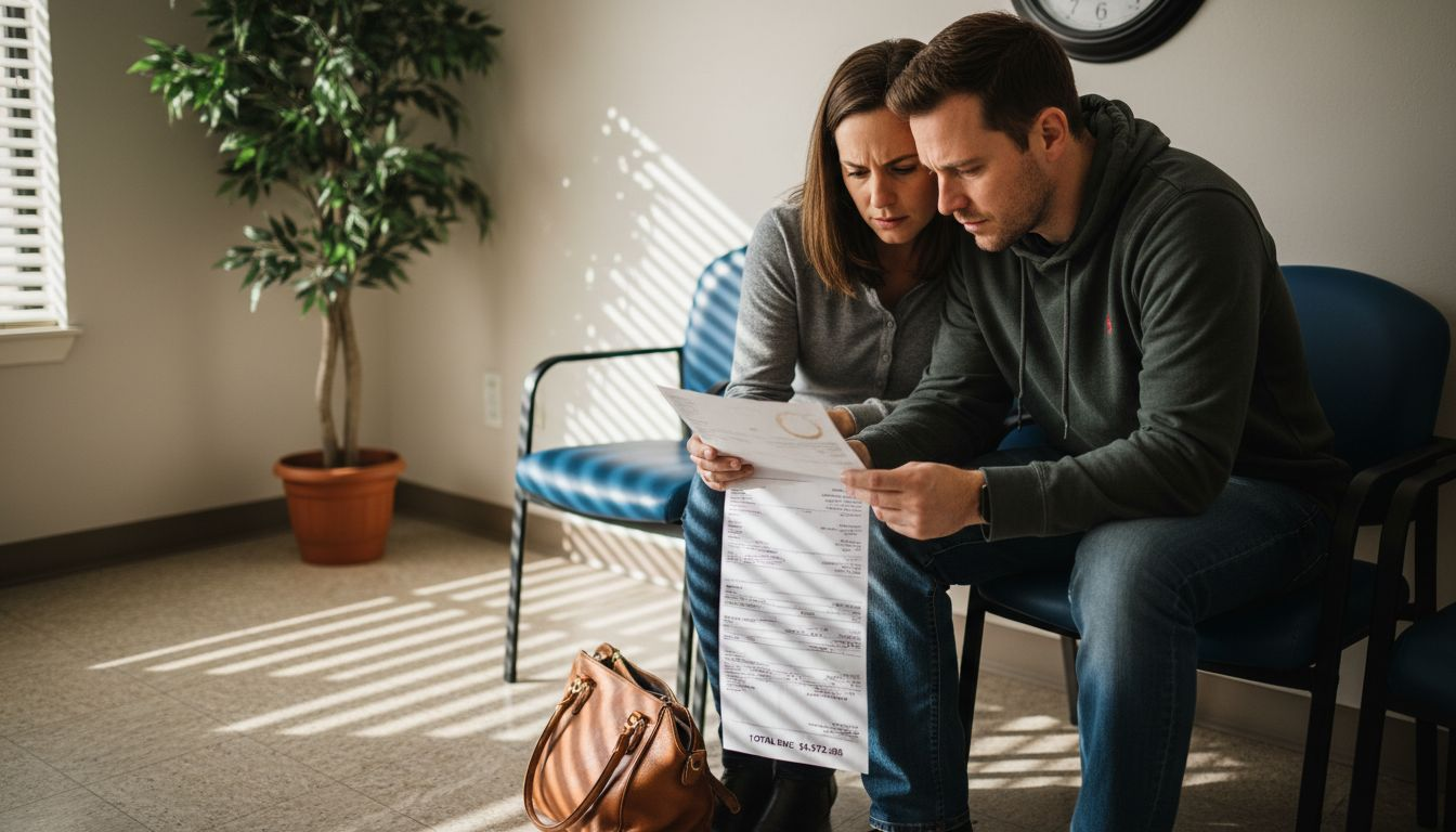 Couple reviewing fertility treatment invoice