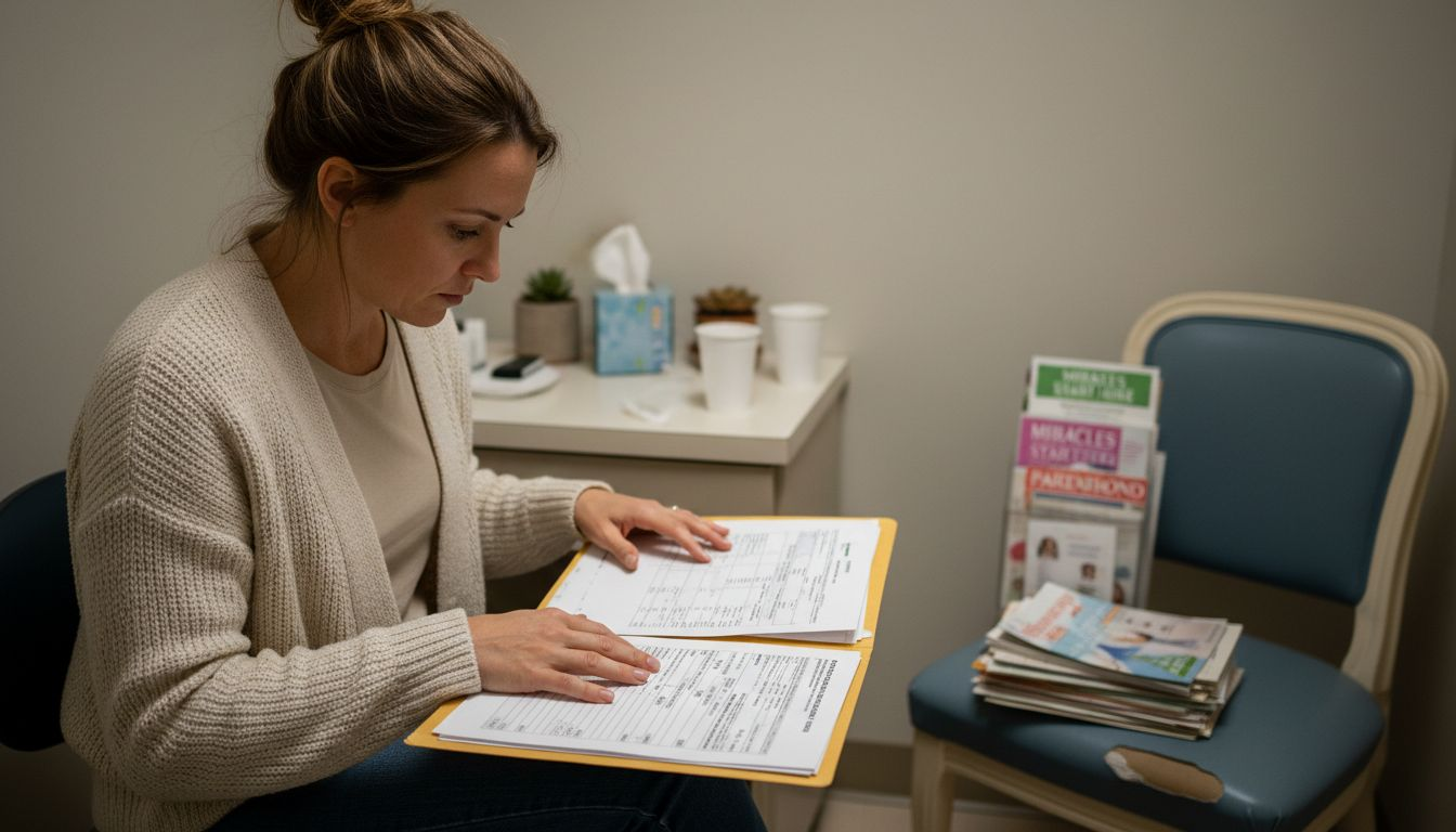 Woman reviews fertility reports anxiously