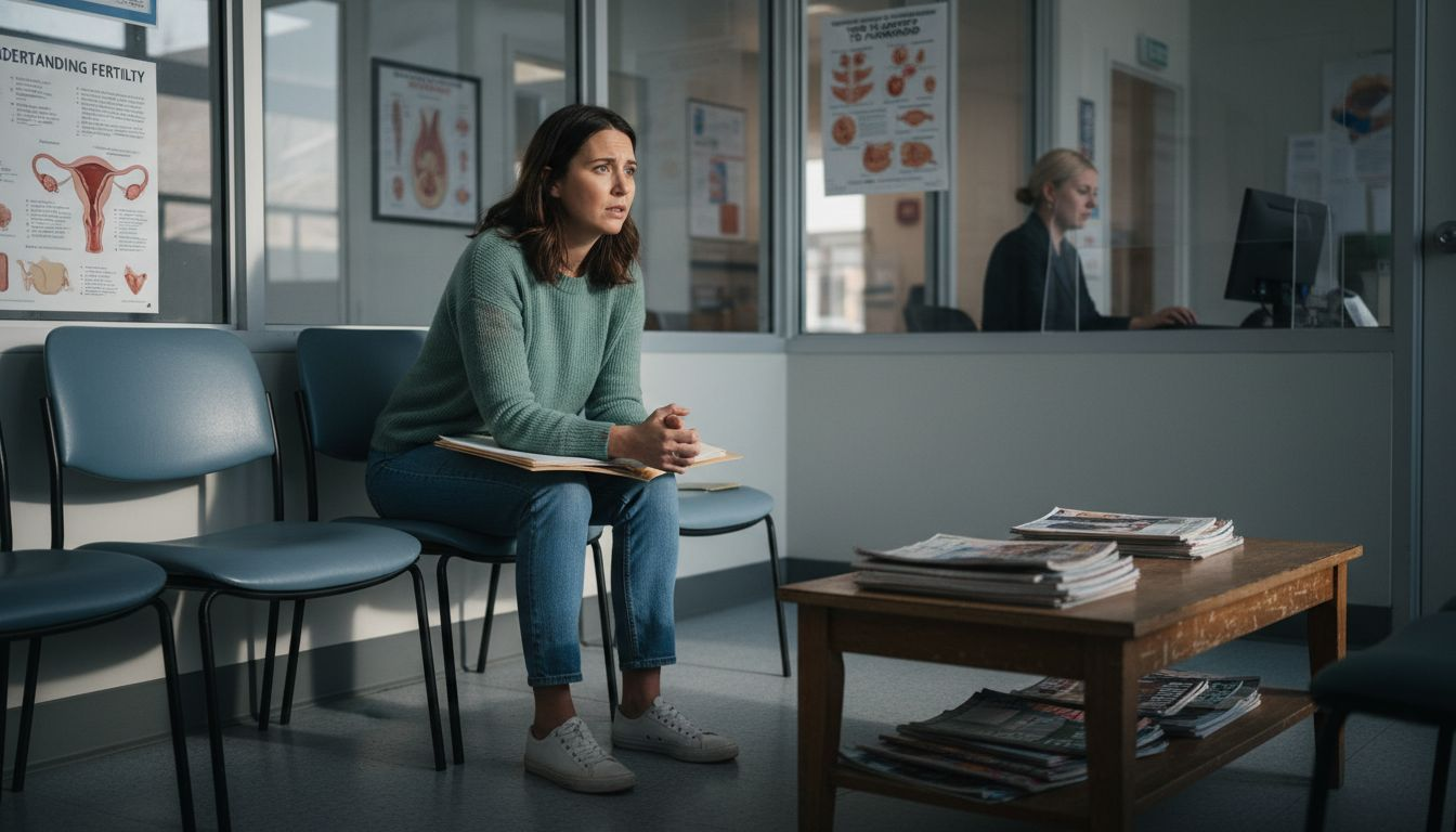 Woman waiting nervously at fertility clinic