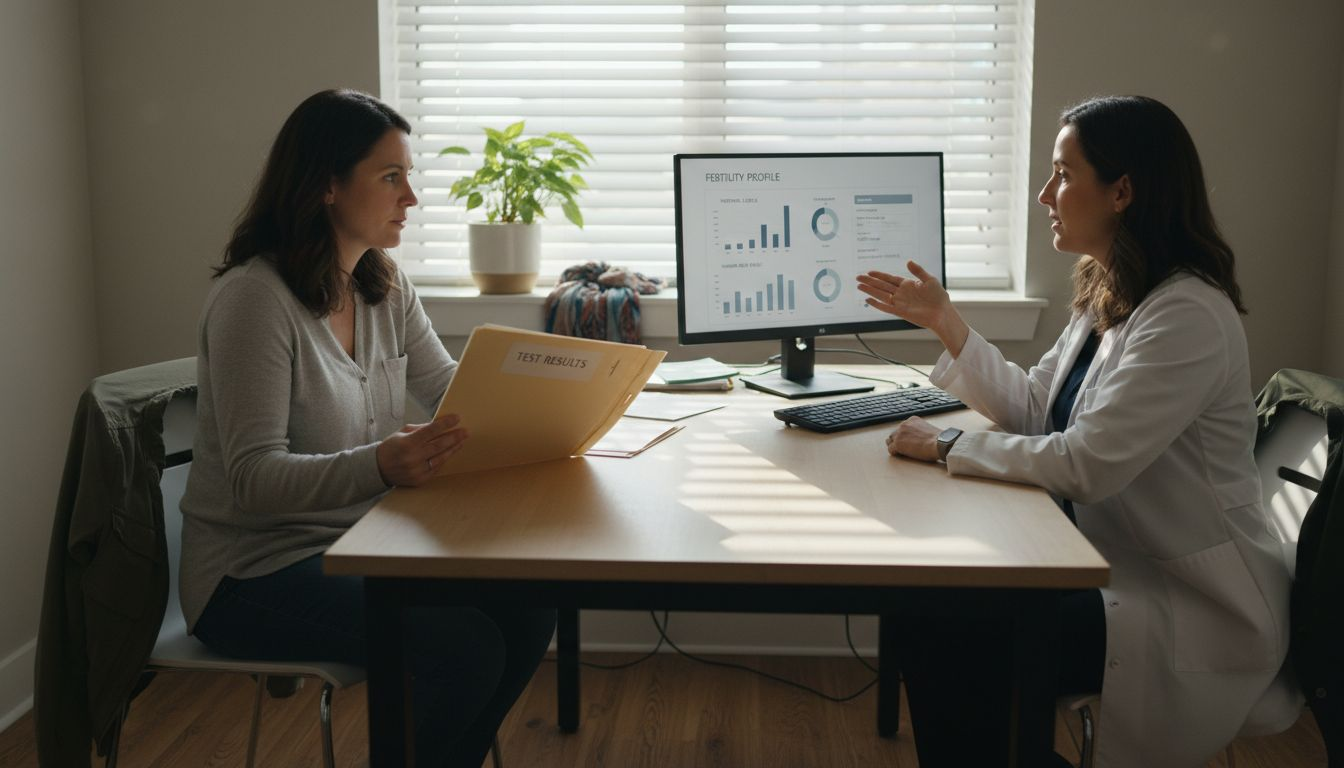 Woman discusses IVF with doctor using AI tools