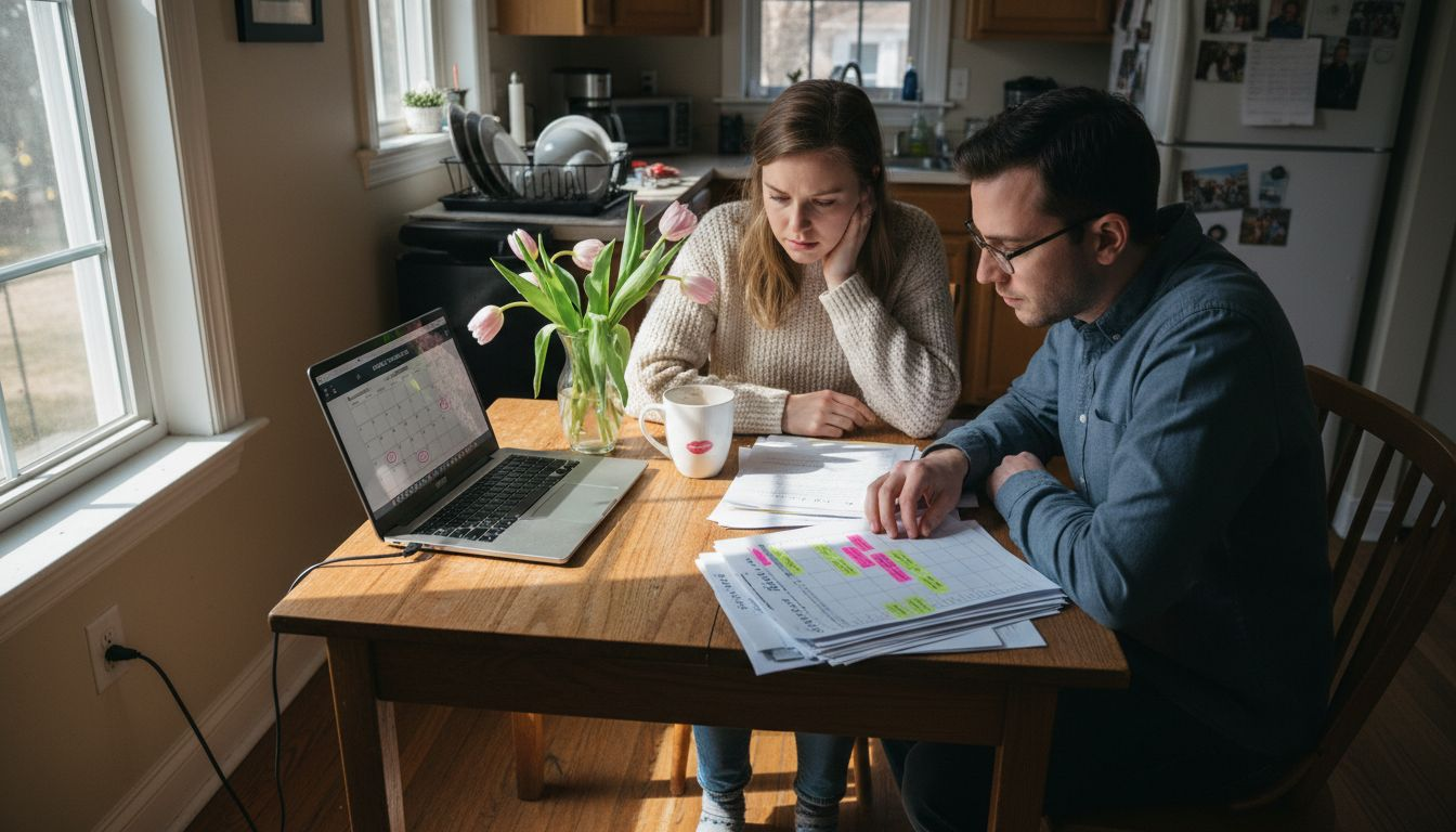 Couple completes AI fertility assessment at kitchen table