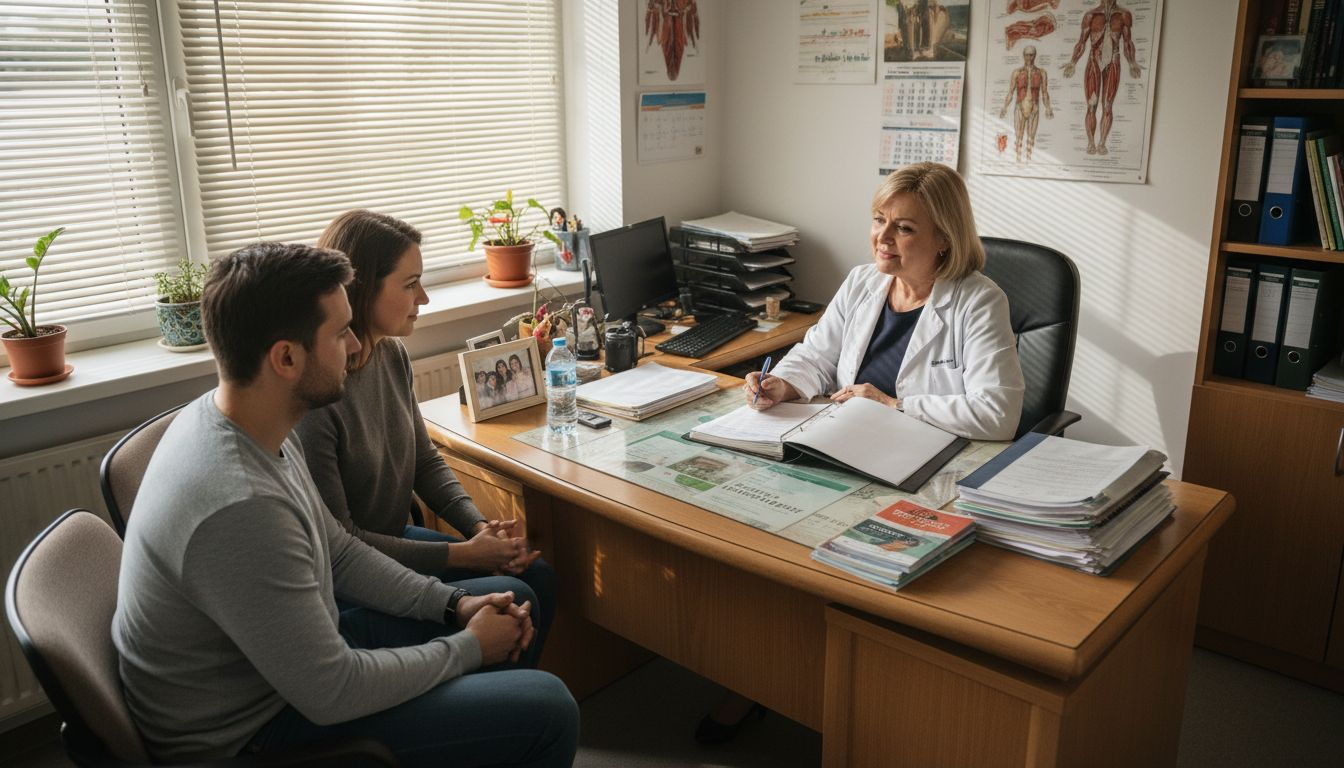 Couple consulting with fertility doctor in office