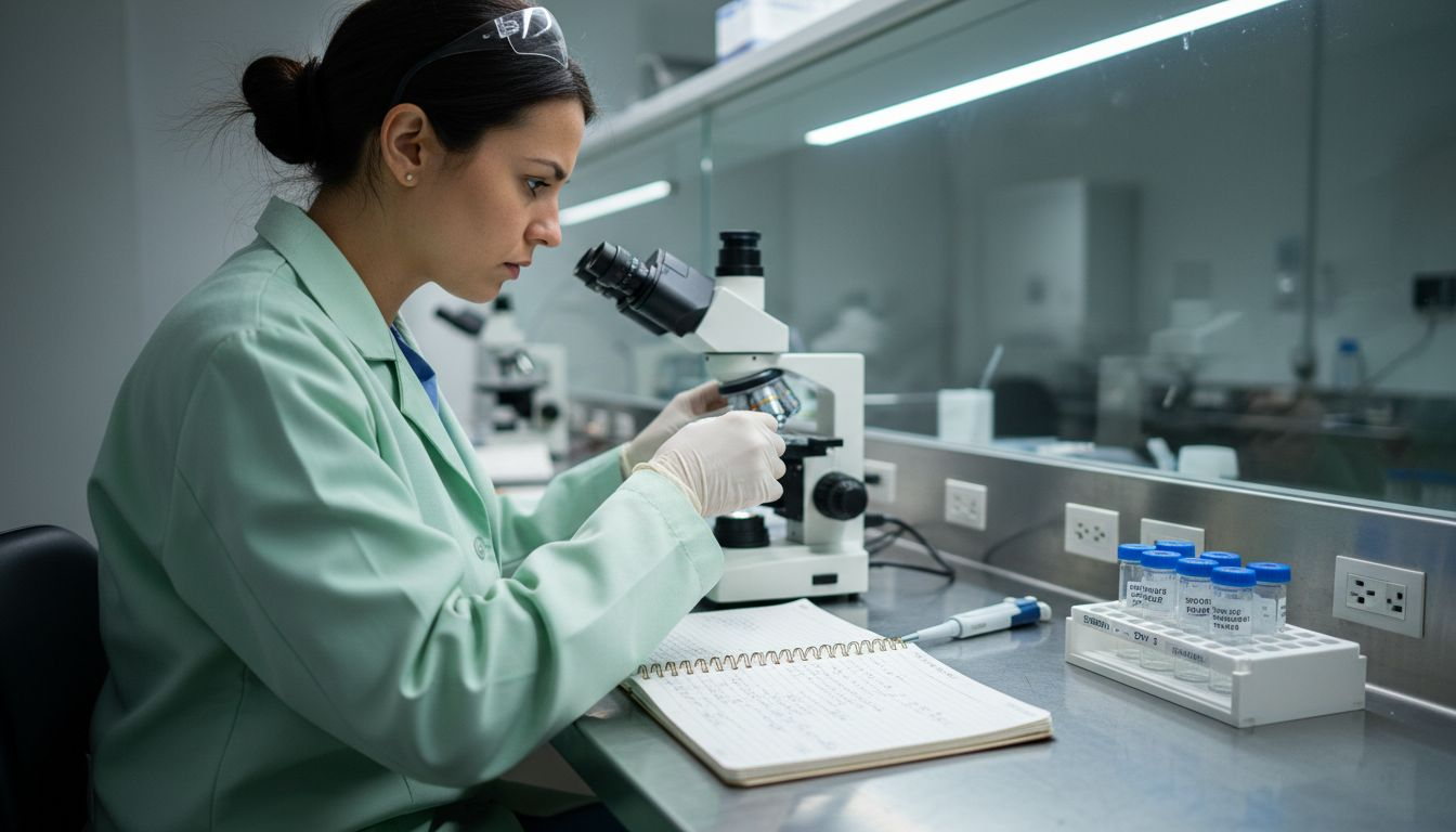Lab worker assessing fertility egg quality