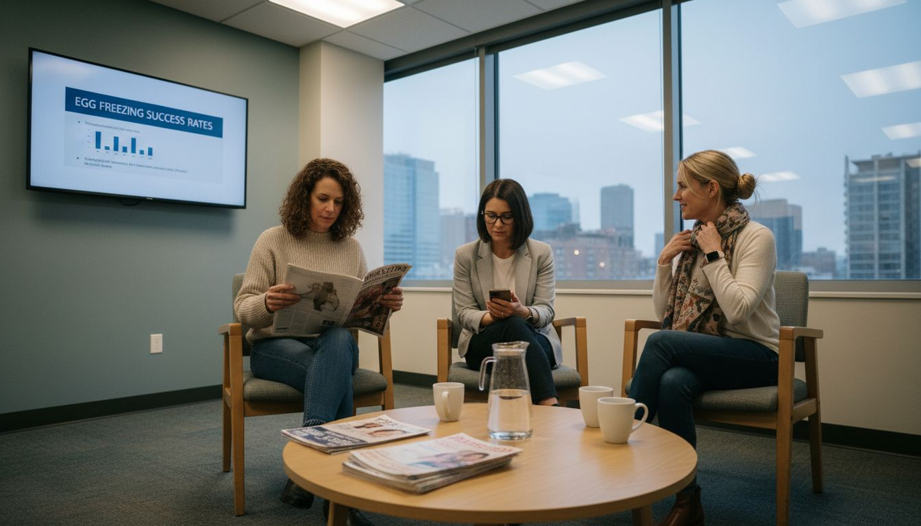 Women waiting in fertility clinic lounge