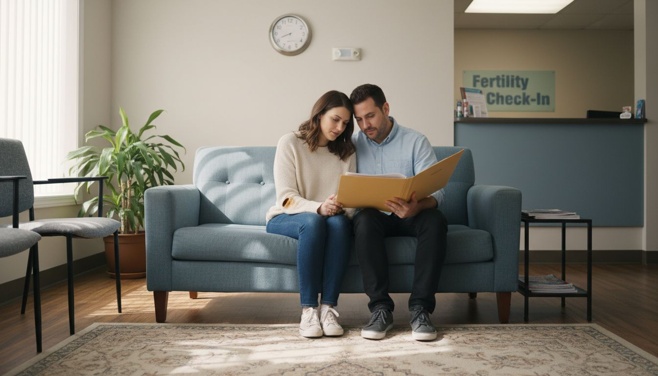 Couple waiting in fertility clinic reception