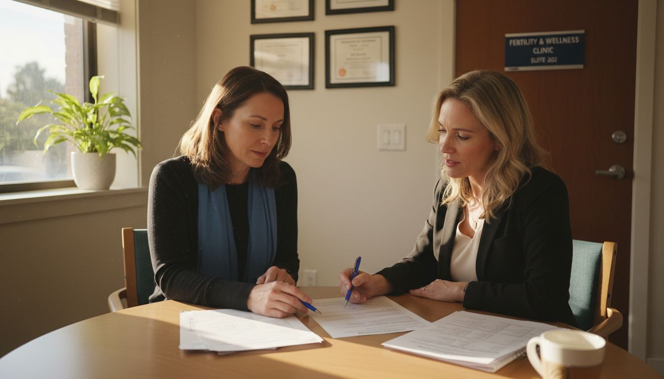 Woman consulting fertility specialist in clinic