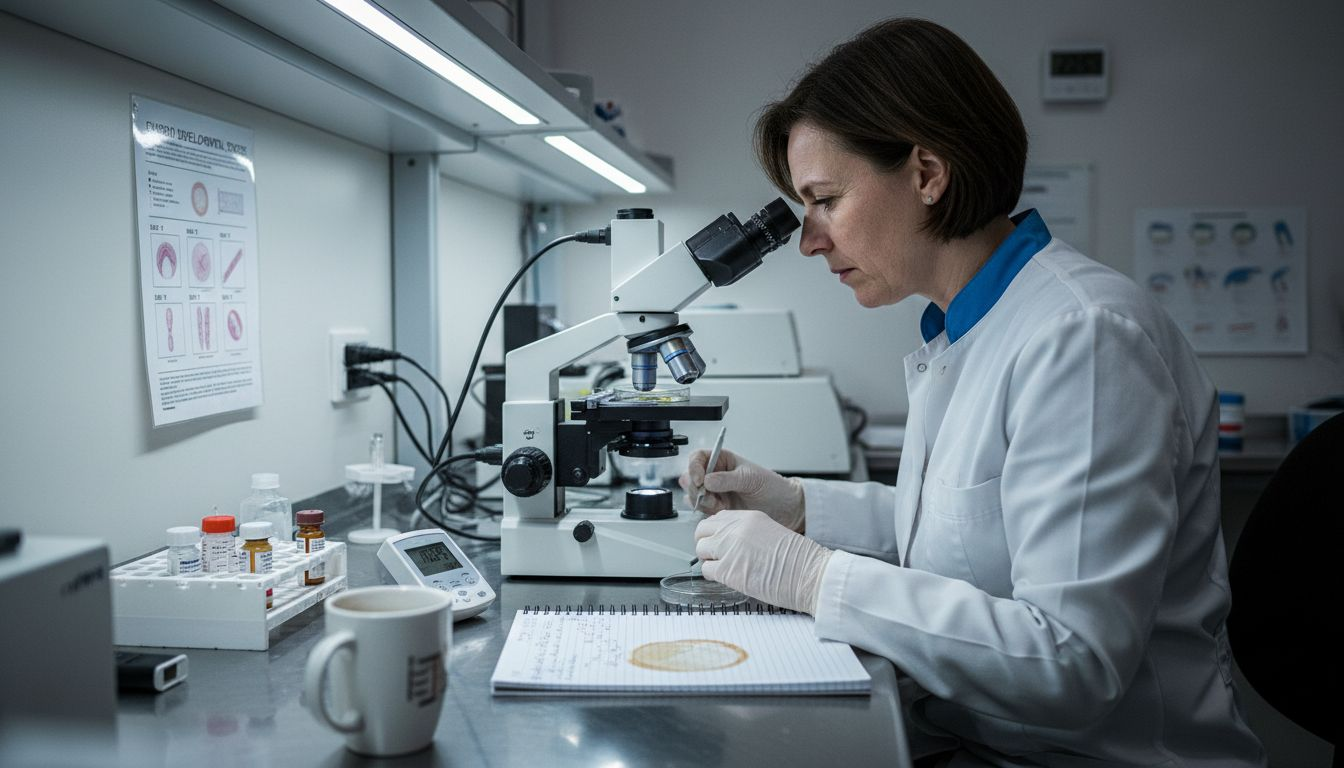 Embryologist inspecting egg quality in fertility lab