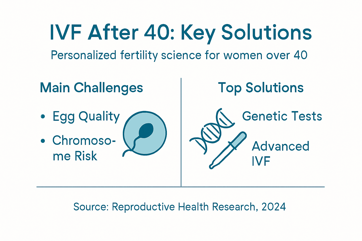 Infographic outlining IVF challenges and solutions after 40