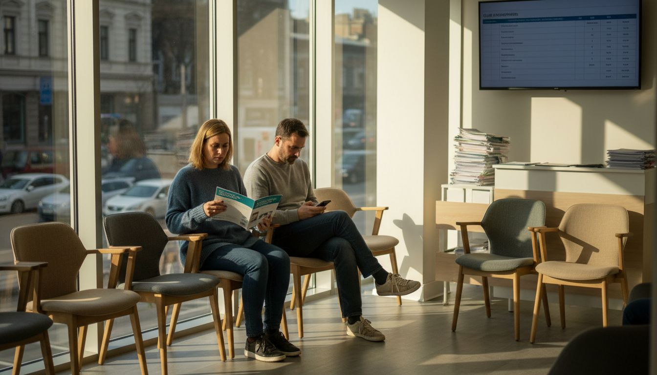 Couple waiting at fertility clinic abroad