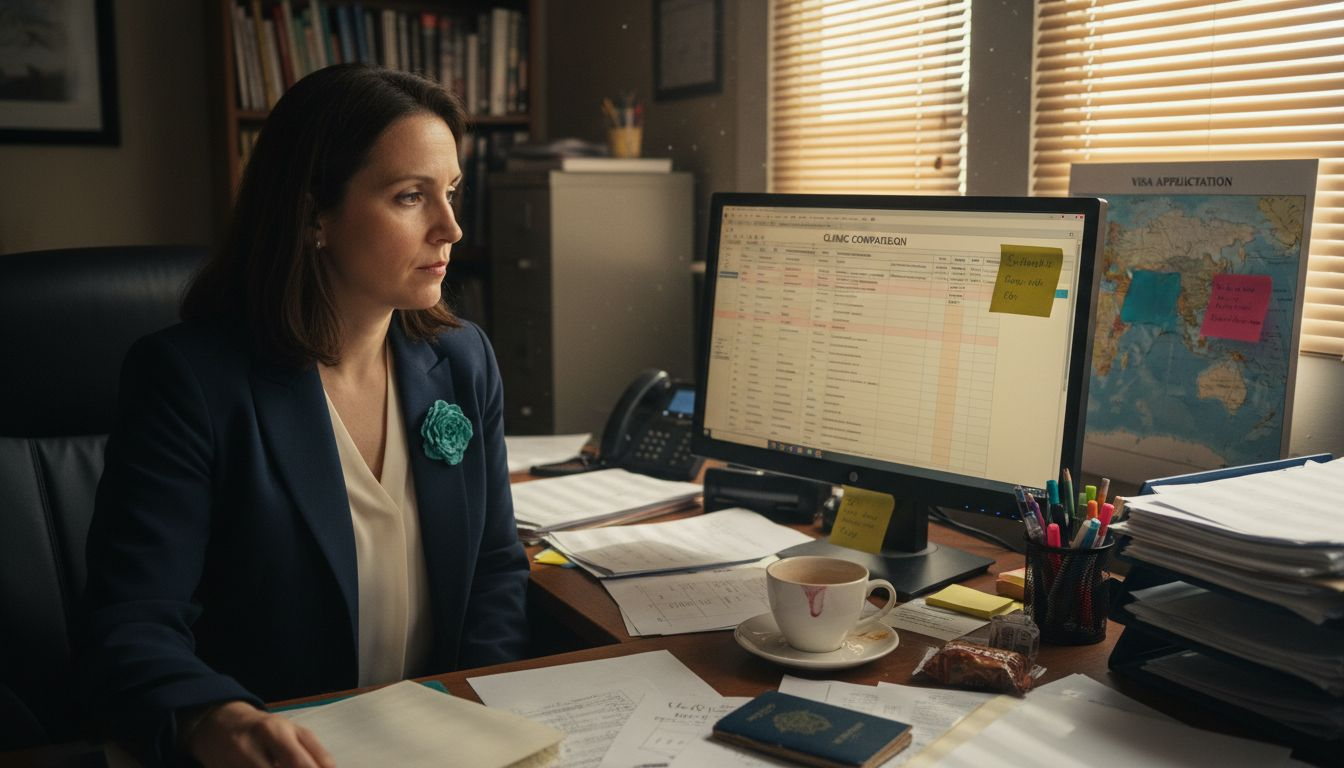 Consultant reviewing fertility treatment destinations map