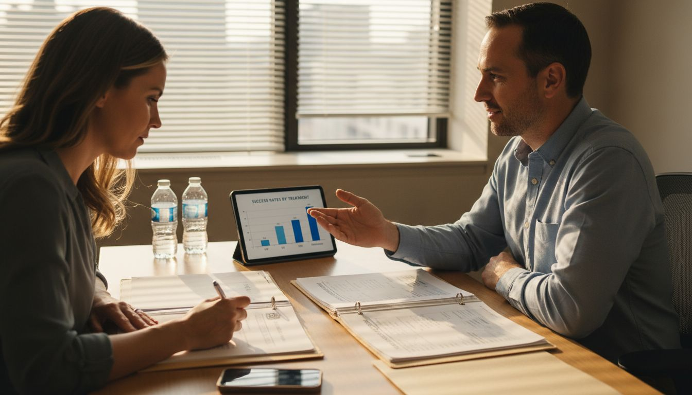 Doctor and couple discuss treatment success rates