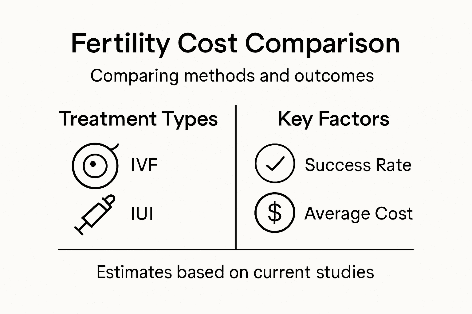 Infographic comparing costs and success factors of fertility treatments