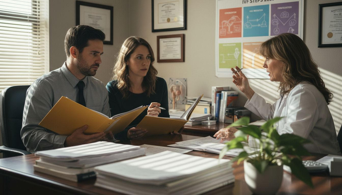 Couple consulting IVF specialist in office