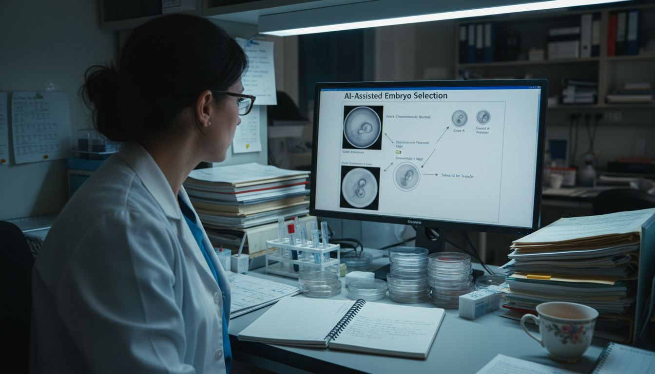 Embryologist reviewing AI embryo selection results