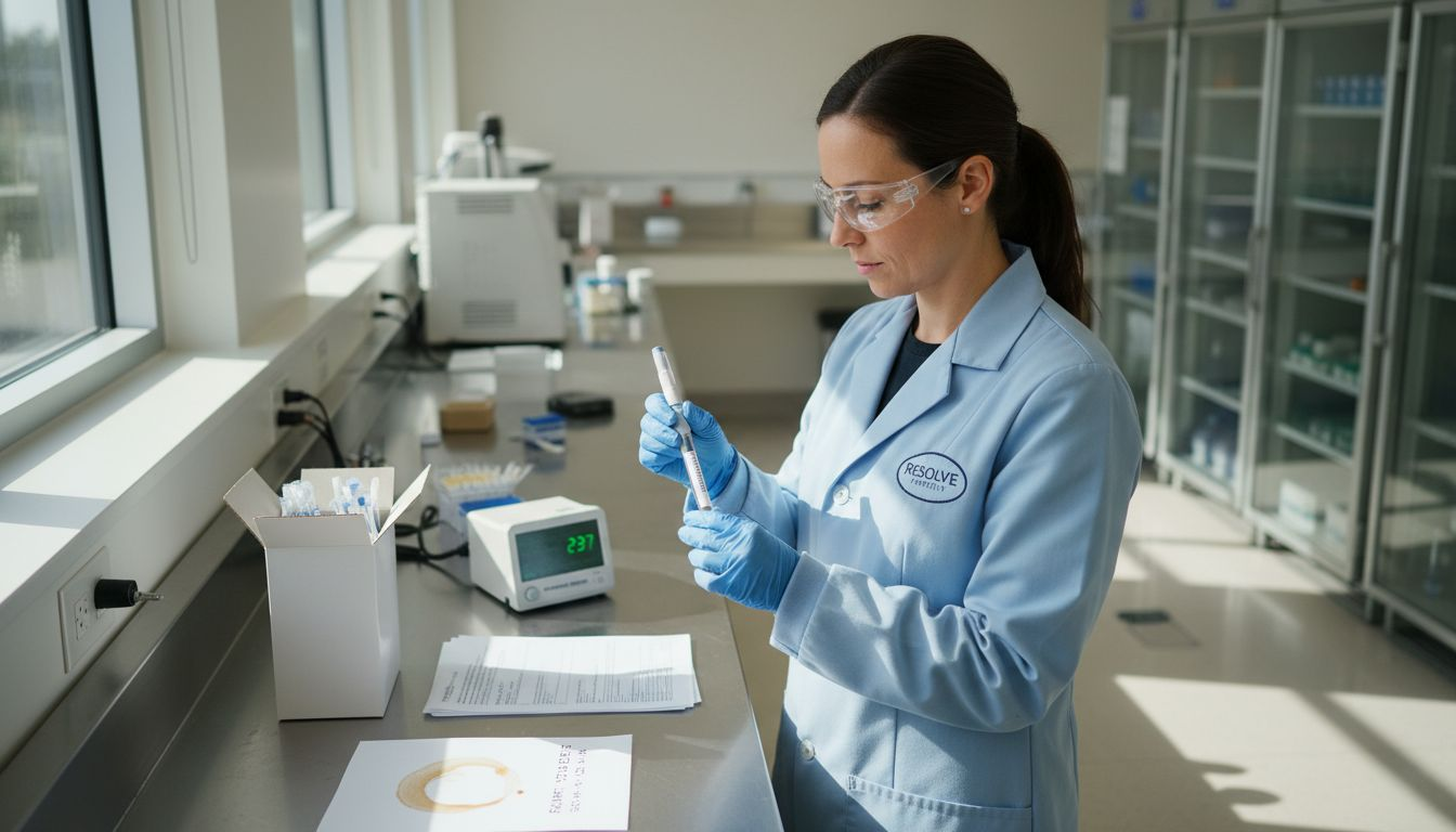 Specialist labeling embryo cryo tube in lab
