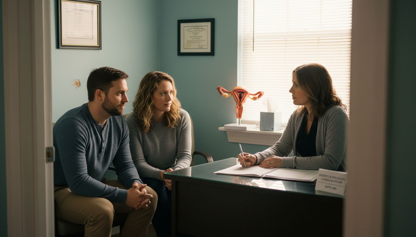 Doctor consults couple about fertility protocol options