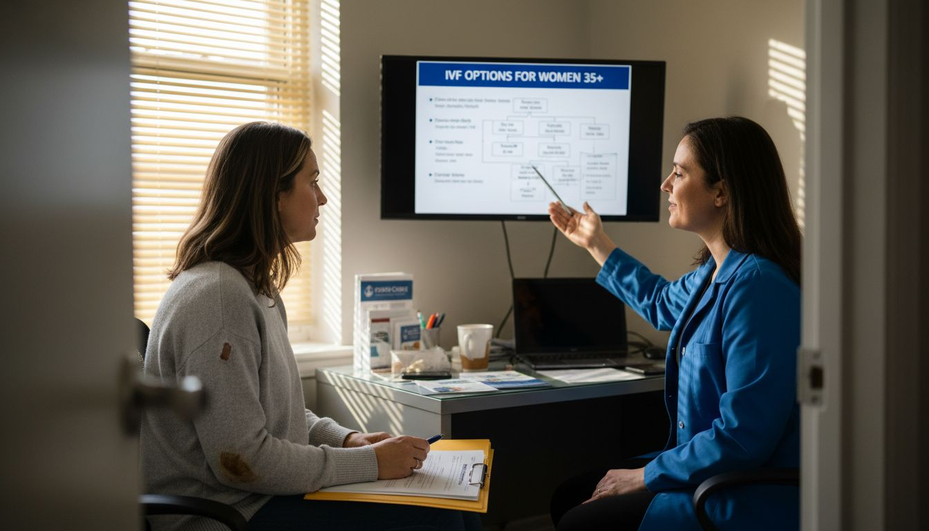 Woman consulting fertility specialist about IVF options