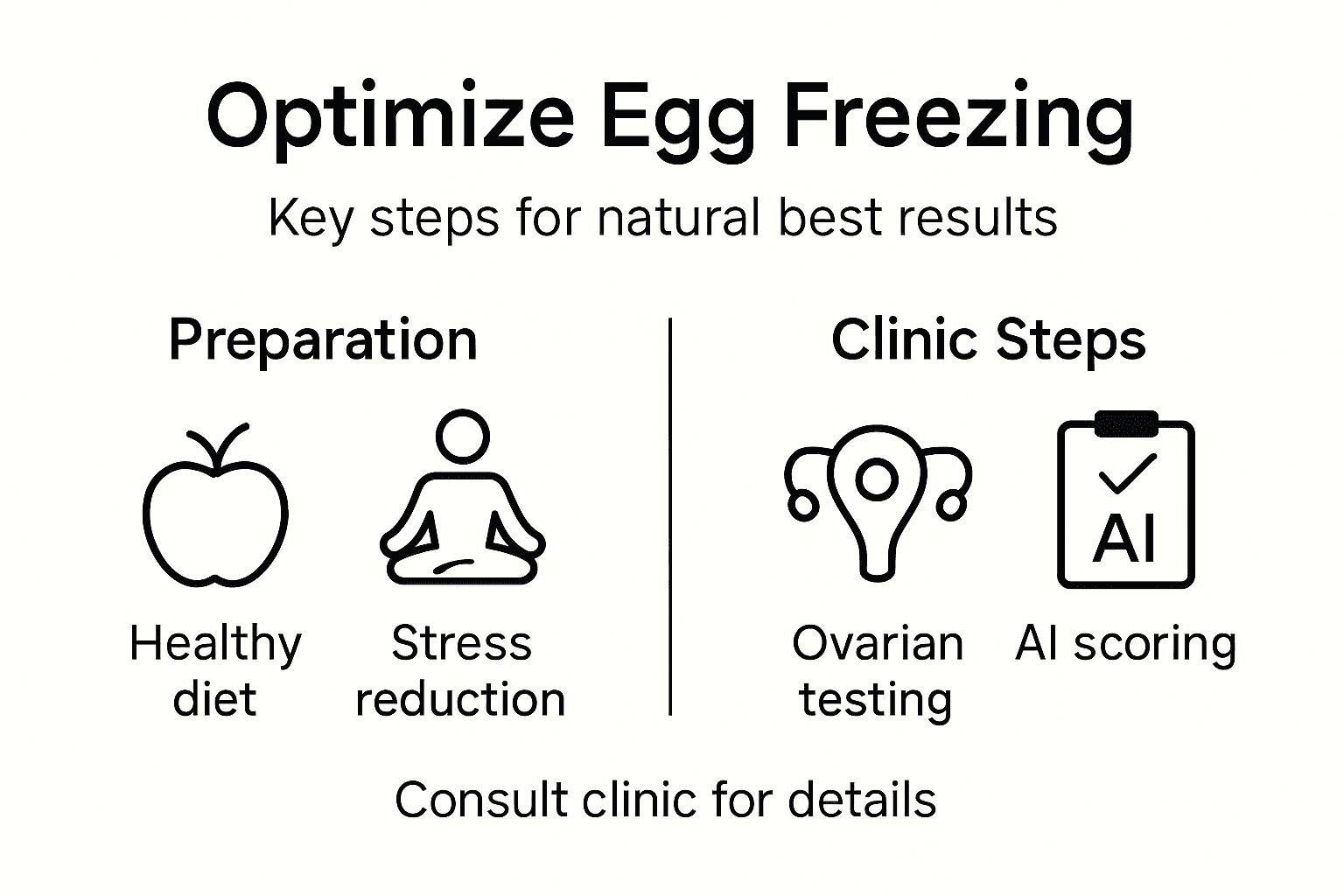 Infographic showing natural egg freezing steps and clinic points