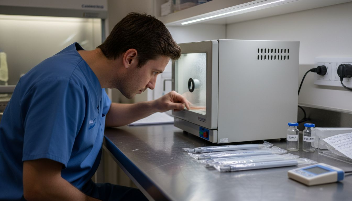 Technician prepares eggs for fertility procedure
