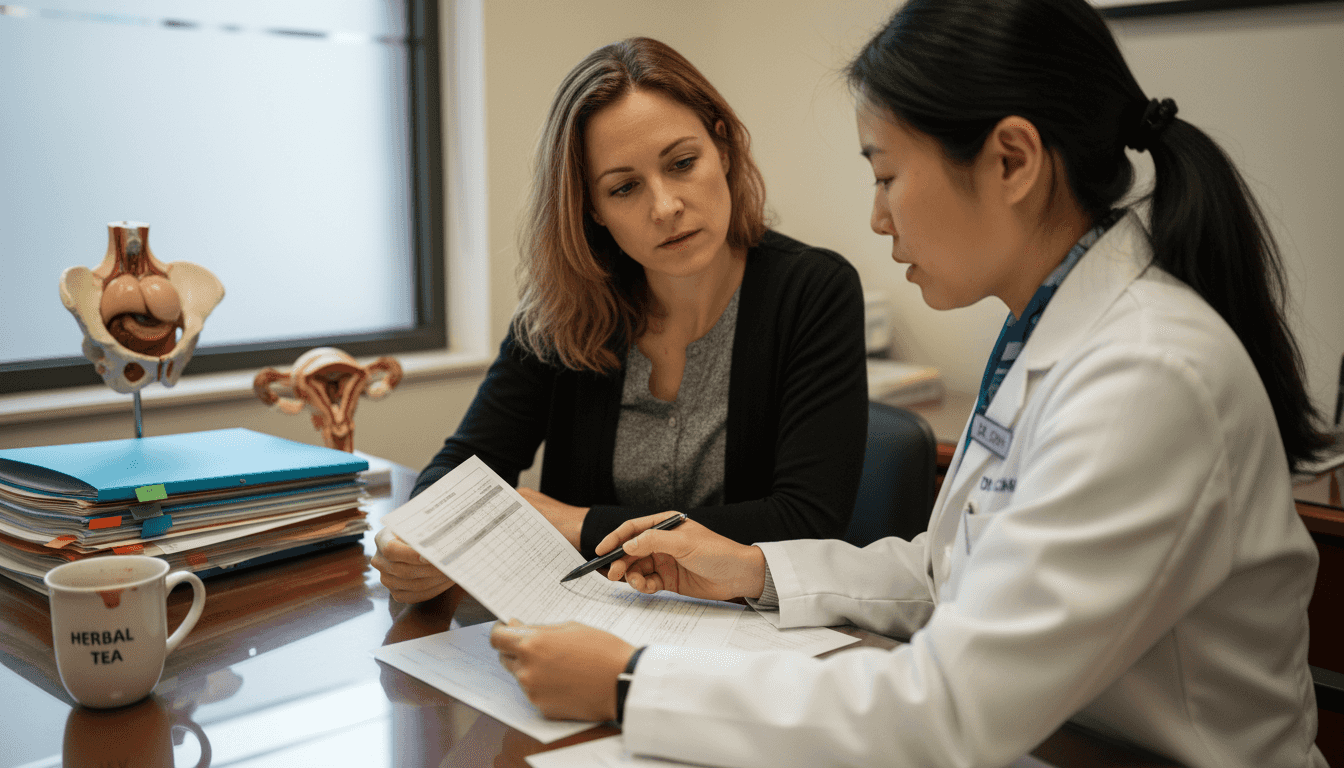 Woman reviewing fertility options with doctor