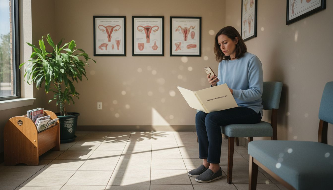 Woman waiting in fertility clinic lobby