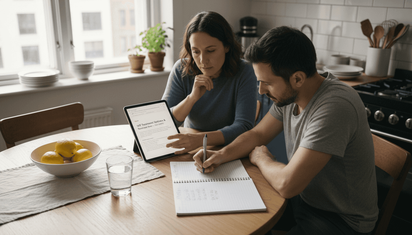 Couple researching IVF success steps together