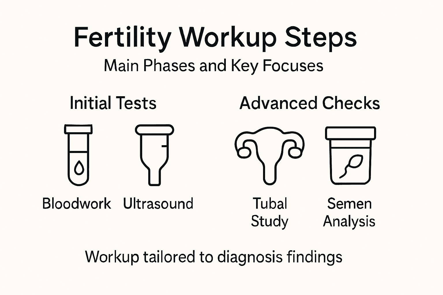 Infographic of fertility workup phases and tests