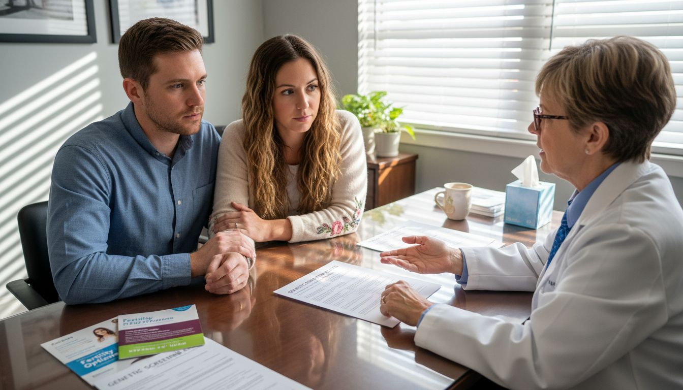 Couple consulting fertility doctor about genetic results