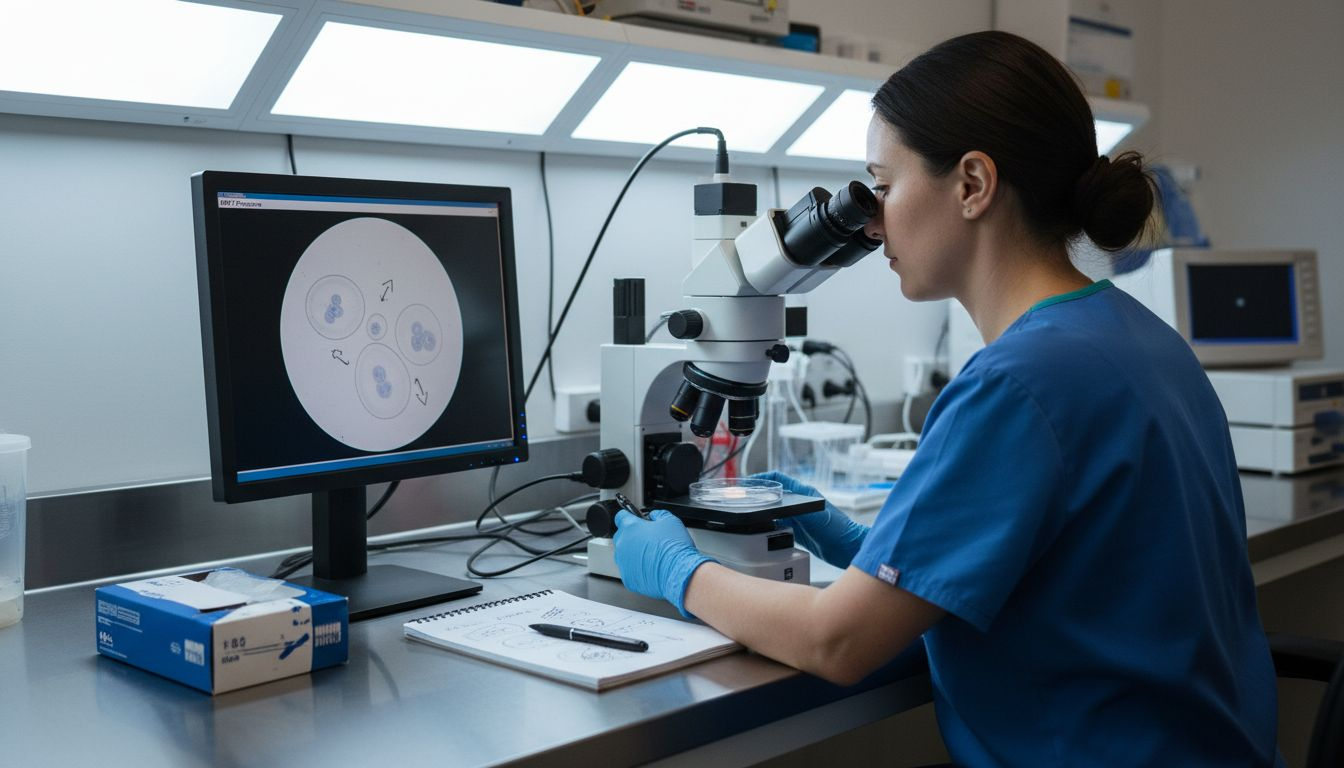 Lab technician analyzing embryo in IVF lab