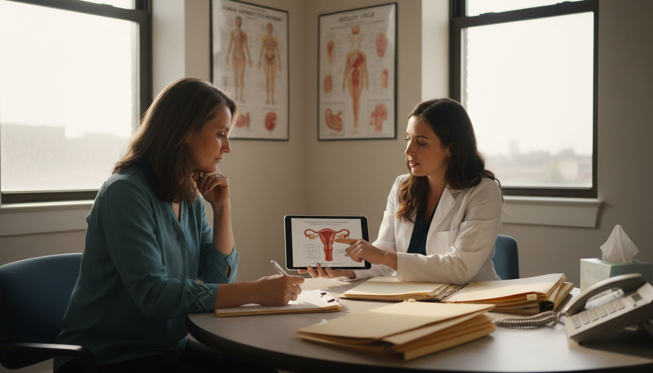 Woman consulting fertility specialist in clinic