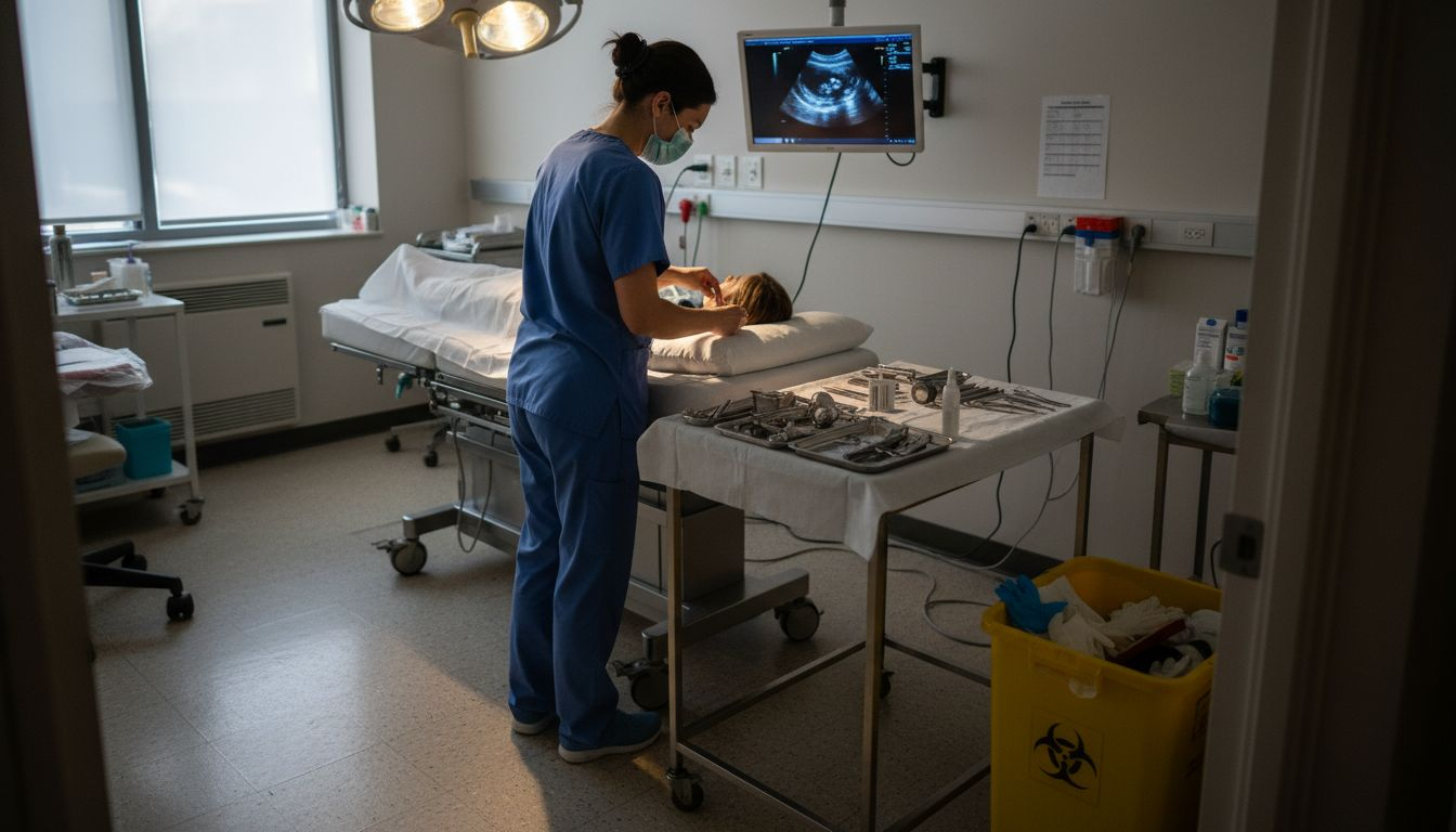 Egg retrieval preparation in fertility clinic room