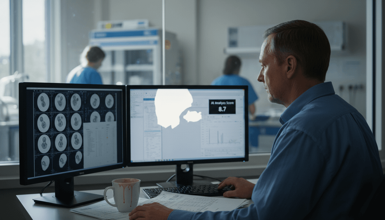 Technician monitors AI-driven embryo scoring