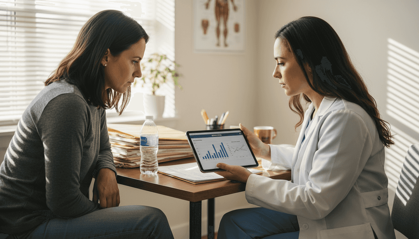 Woman consulting fertility specialist at clinic