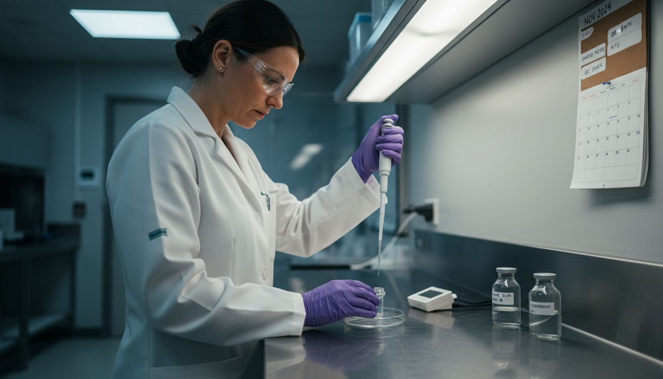 Lab technician pipetting stem cell solution