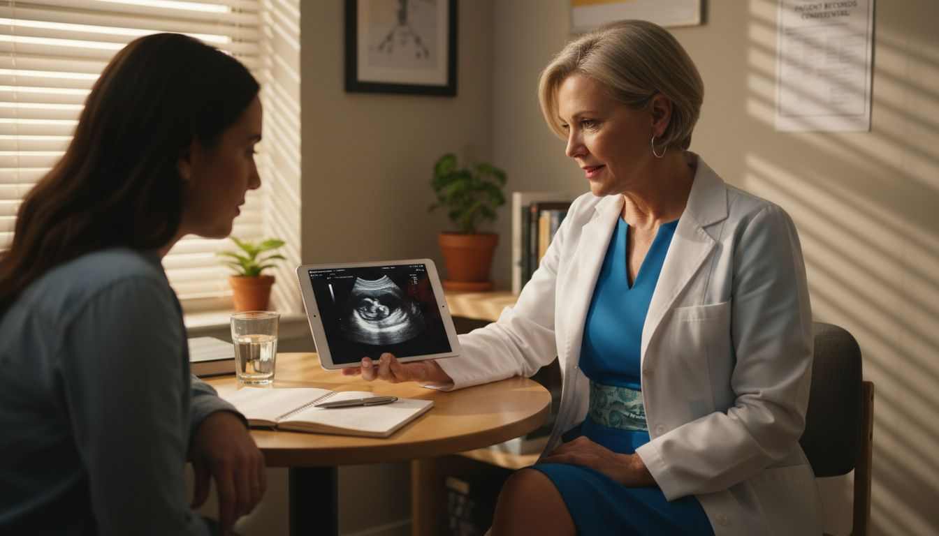 Fertility specialist reviewing ultrasound images with patient