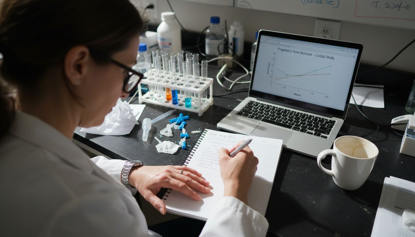 Scientist recording fertility supplement findings