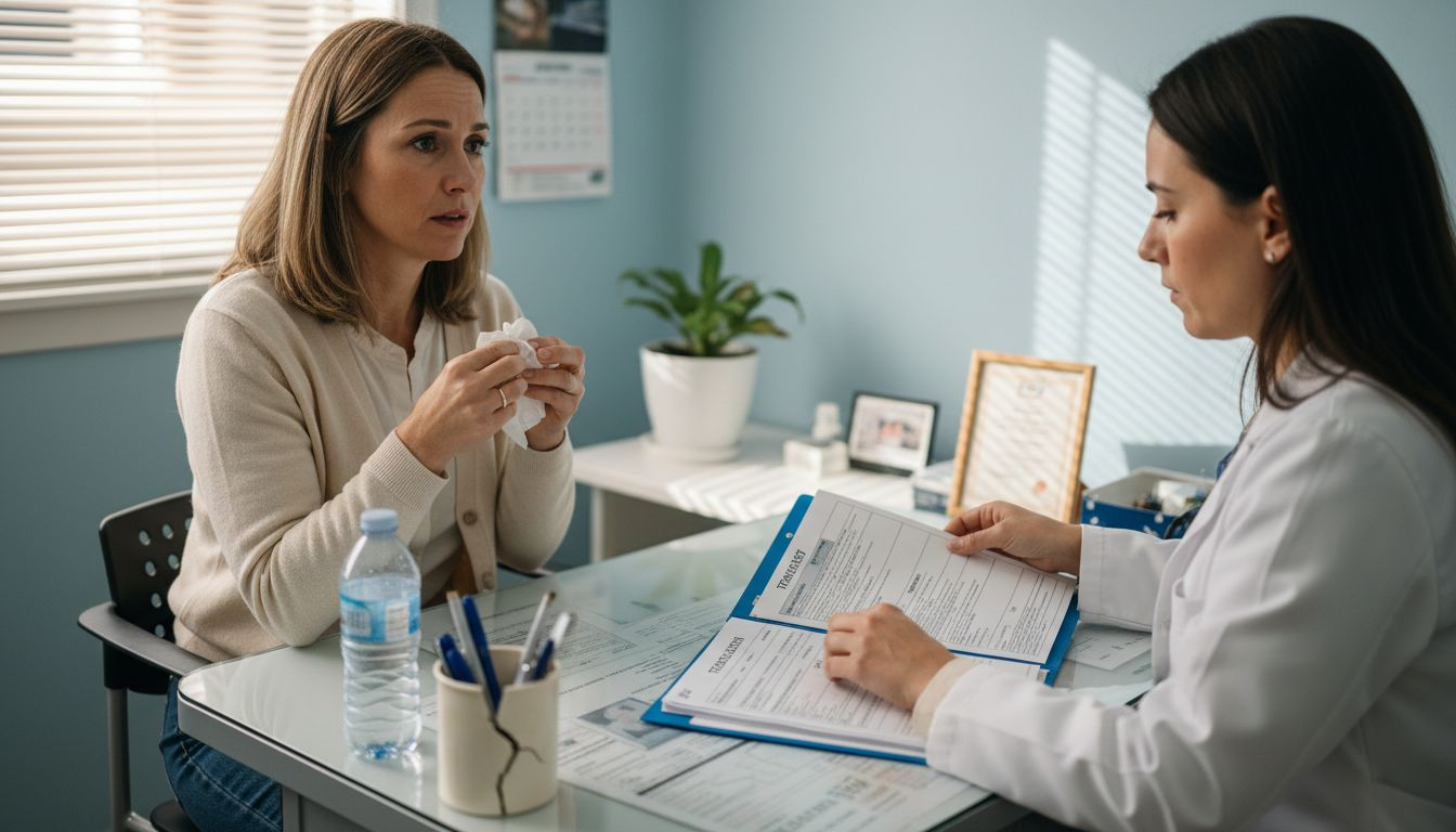 Woman speaking with fertility specialist in clinic