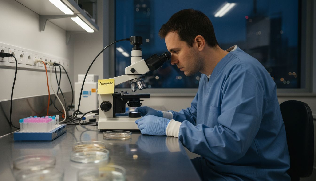 Embryologist examines embryos in lab setting