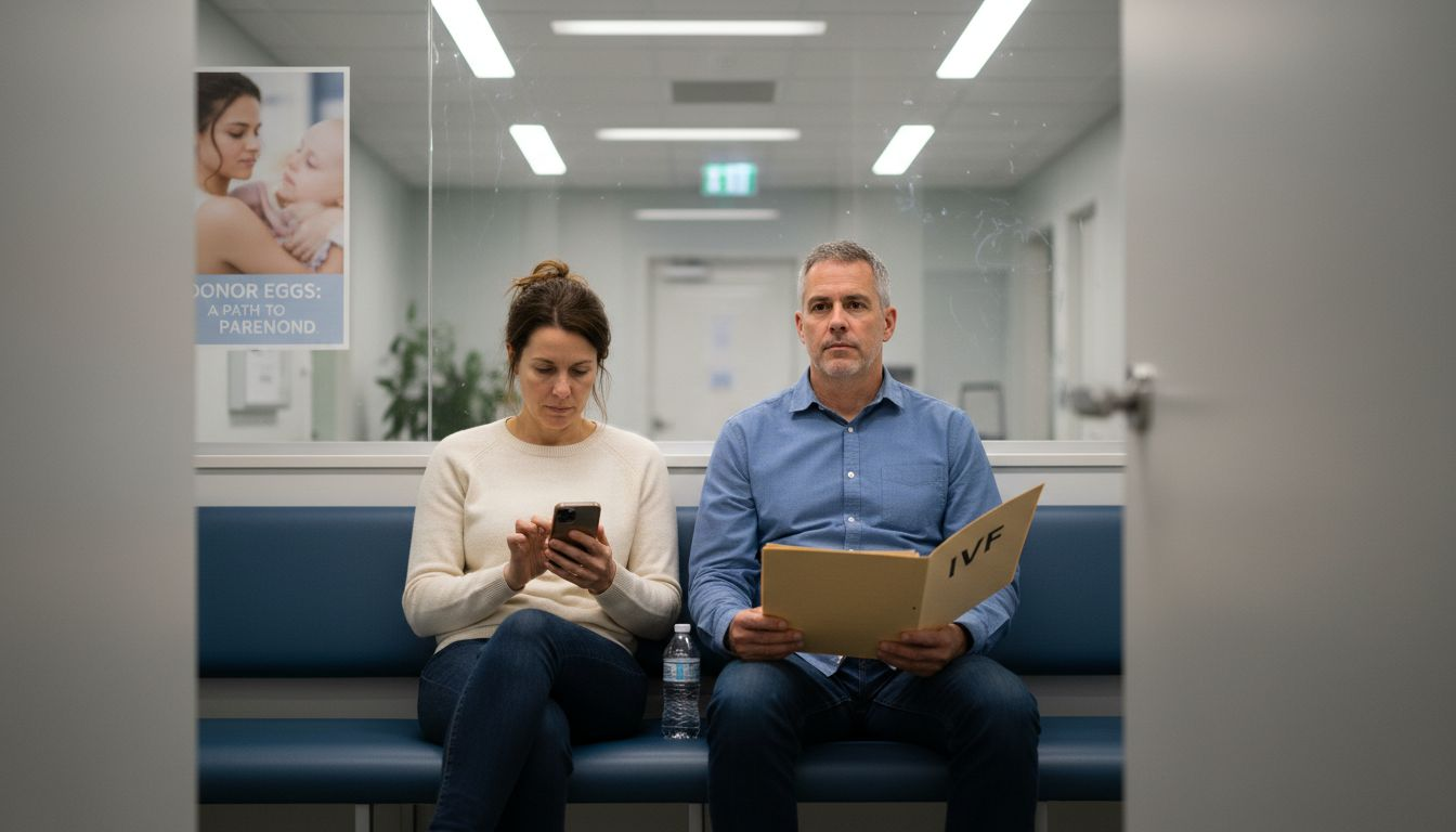Couple waiting for IVF consultation at clinic
