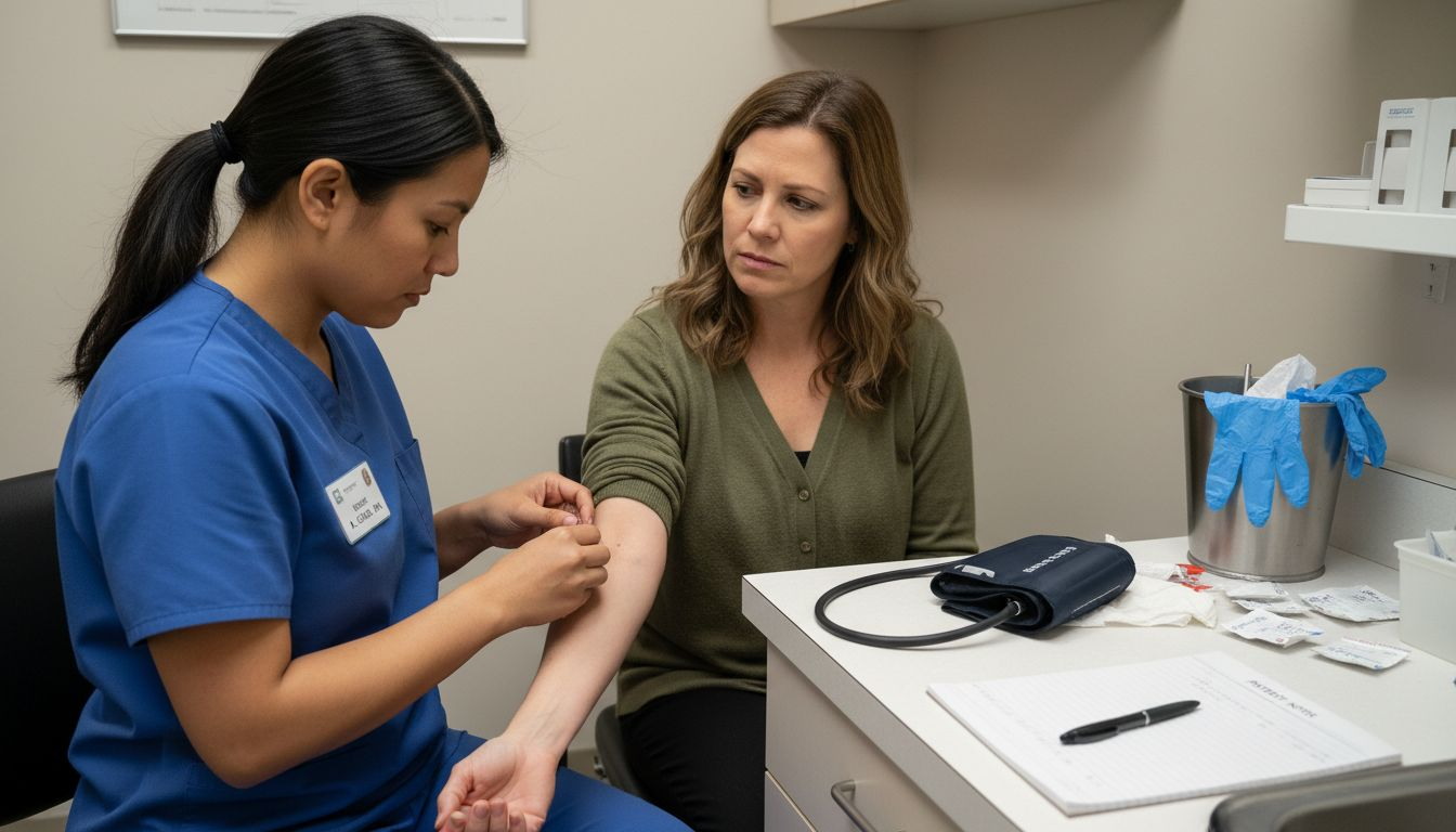 Nurse drawing blood for hormone testing