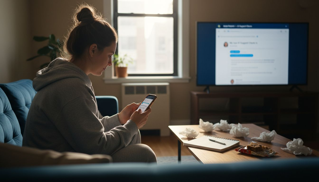 Woman texting fertility clinic for AI support