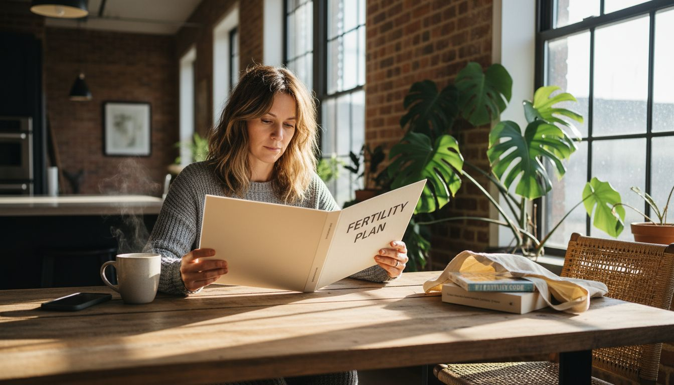 Woman planning fertility wellness at kitchen table
