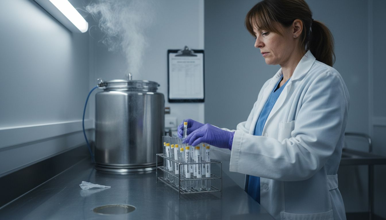 Technician preparing eggs for freezing in lab