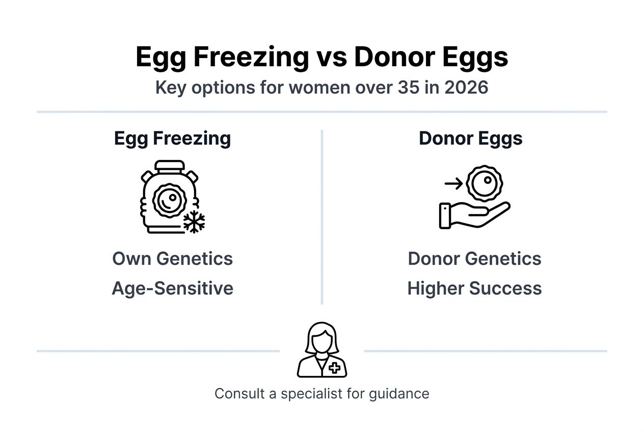 Infographic comparing egg freezing and donor eggs