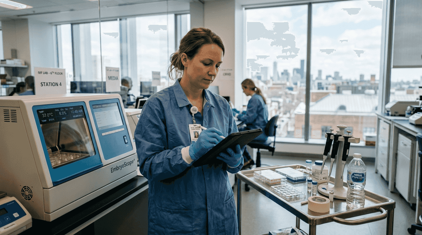 Embryologist working in AI-powered IVF lab